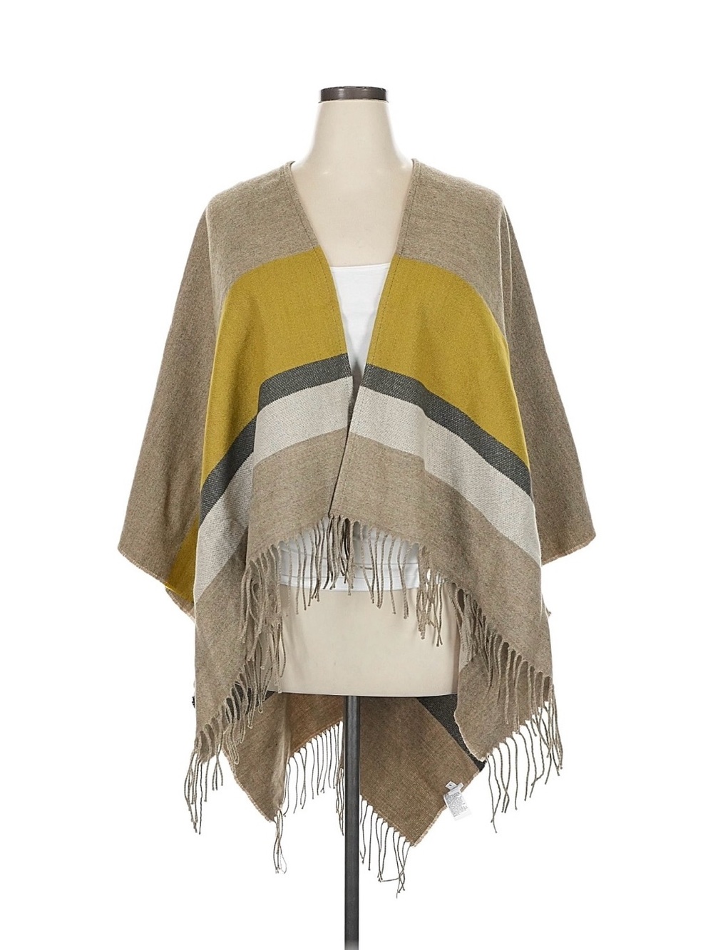 Fringed Colorblock Wrap in Mustard and Taupe